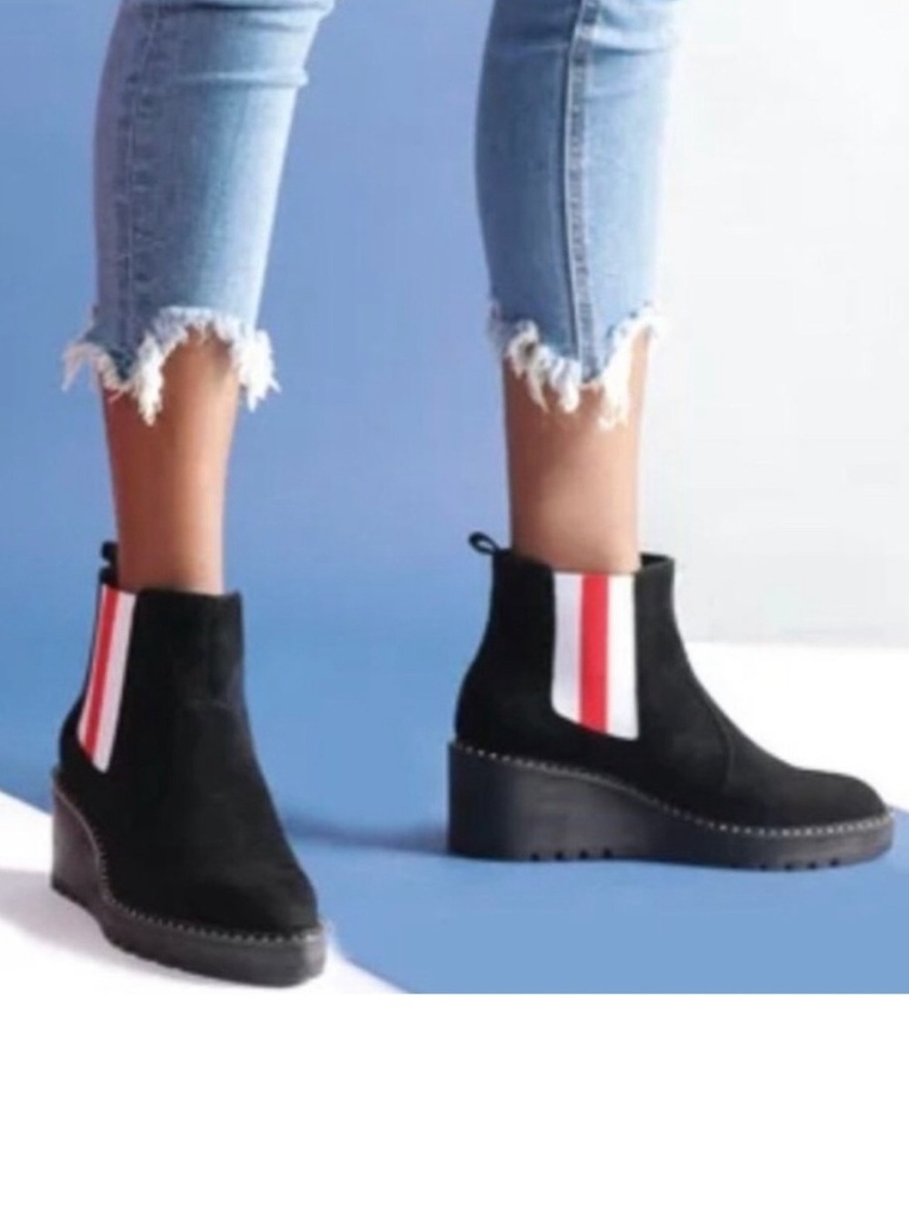 Cecelia New York Gemma Black Suede Stripe Chelsea Boots 7 NEW